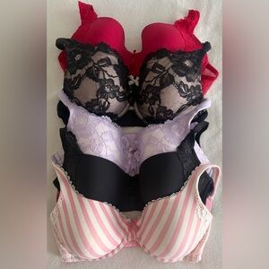 Victoria's Secret Lace and Striped Bra Collection - Red, Purple, Black, Pink